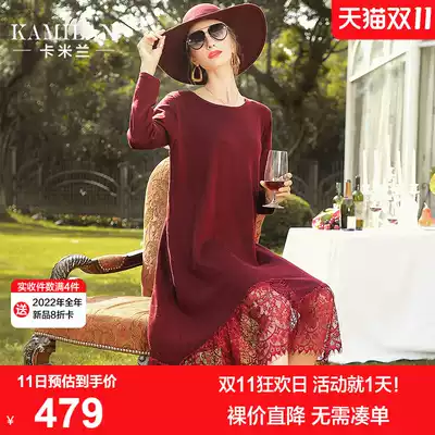 Caraman long sleeve dress women autumn and winter New loose long version lace splicing A- line dress