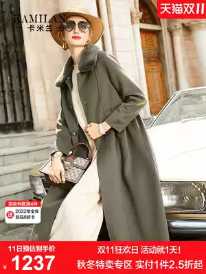 Calaman mink fur collar coat women's autumn and winter New Loose medium and long wool double-sided woolen coat coat