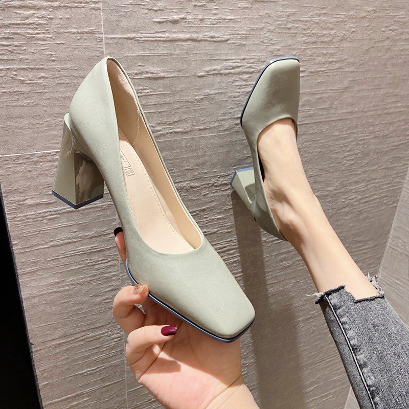 Fashionable and Versatile 8cm Green Square-Toe High Heels Ol Professional Work Comfortable Chunky Heel Single Shoes for Women Spring 2023 New Model Fashionable and Versatile 8cm Green Square-Toe High Heels Ol Professional Work Comfortable Chunky Heel Single Shoes for Women Spring 2023 New Model