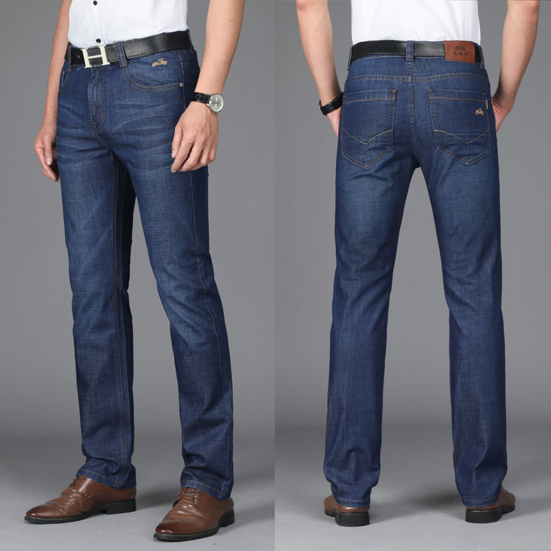 Cổ điển xe jeans nam mùa hè quần siêu mỏng màu xanh lá cây người đàn ông trung niên của quần âu nam phong cách lỏng lẻo