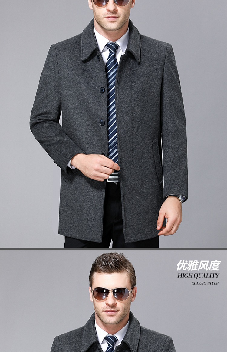 Pierre Cardin mùa thu và mùa đông áo khoác cashmere trung niên nam cha tải áo khoác len dài nam áo khoác sơ mi