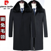 Áo khoác len cổ điển Pierre Cardin cashmere cho nam trung niên Áo len dài cho nam Winter Plus Áo khoác nhung gió