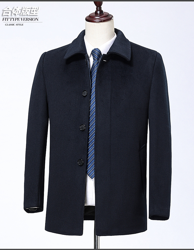 Áo khoác cashmere trung niên nam ngắn kinh doanh áo len dày ve áo lỏng lẻo áo khoác nam cha áo khoác jean nam