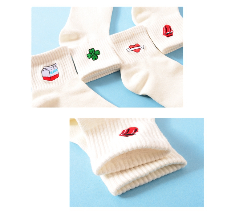 Hàn Quốc ulzzang Nhật Bản thêu thêu tình yêu râu bông ống cotton vớ đại học gió nữ sọc ngắn vớ vớ nữ