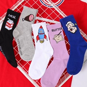 Hàn Quốc ulzzang cảng gió đơn giản phim hoạt hình thời trang đường phố rắn màu ống cotton vớ nam và nữ hoang dã vớ dài