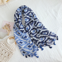 2020 new scarf female spring summer Korean version of female cotton linen geometric diamond thin gauze towel beach towel sunscreen sunshade scarf