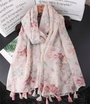 Korean version of hipster flower cotton linen scarf Spring Summer new scarf travel seaside long sunscreen shawl women