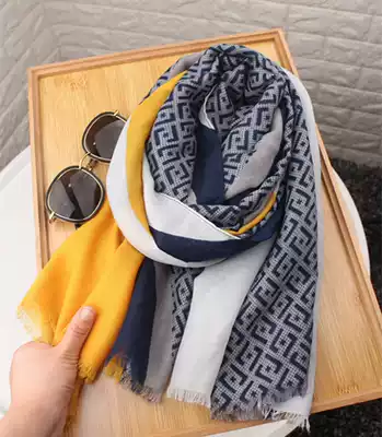 Cotton and linen scarf spring and autumn and winter Western style fashion shawl women's all-match stitching multi-function thin dual-use long silk scarf