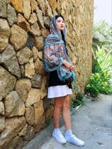 Korean spring and summer new Joker silk scarf female retro style fringe flower sunscreen shawl women air conditioning scarf shawl