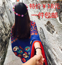 Xia Womens Literature and Art National style shawl cotton and linen long sunscreen travel scarf dual use Thailand Lijiang shade towel