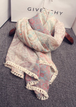 Summer scarf Lady Spring and Autumn thin spring silk scarf sunscreen shawl Beach beach towel gauze National Wind Joker