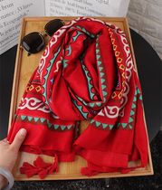 Red Photo big shawl womens scarf seaside summer sunscreen beach towel dual-use ethnic wind gauze tourist silk scarf