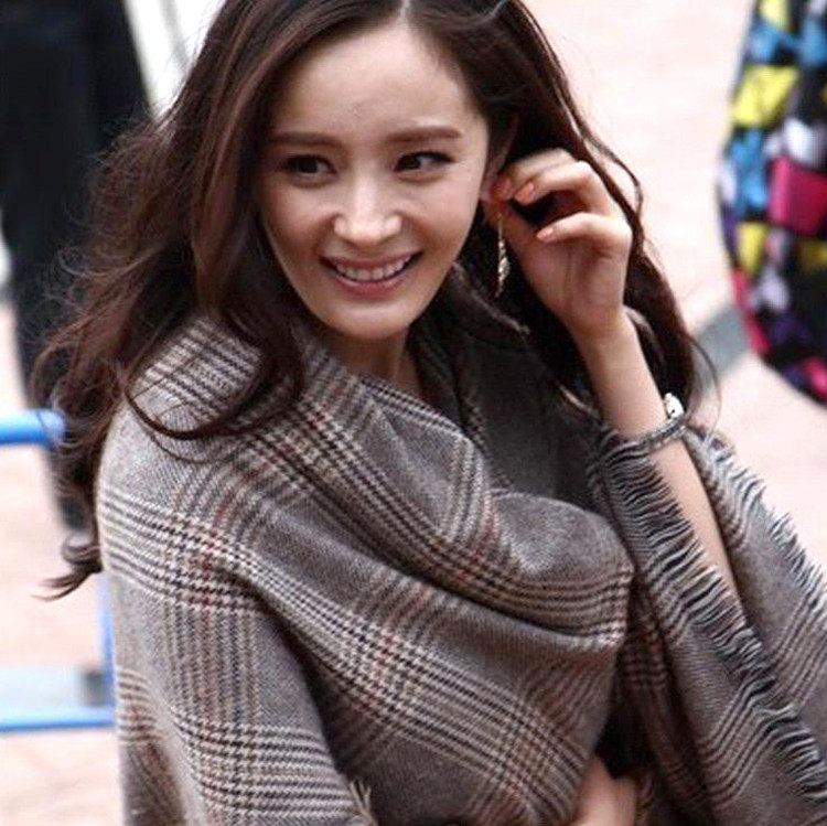 Inlen Wind Imitation Cashmere Scarves Women Autumn winter Classic Thousand Birds Plaid with Sexual Hair Needs Knitted Long version to step up the shawl