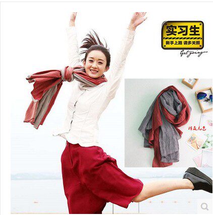 Cheer on the intern Zhao Liying and Song Won the same Art and Art Department Two-color splicing cotton linen scarlet with the color shawl