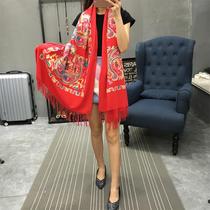 Winter Nepal Yunnan Lijiang thick warm embroidery ethnic style cashmere large red shawl scarf