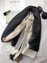 Korean version of two-color spring and autumn cotton linen scarf winter Ladies Literary stitching super large shawl silk scarf bib Joker long