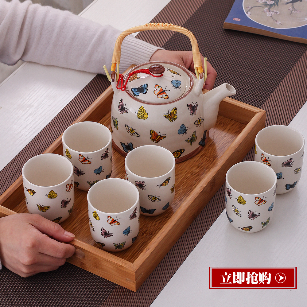 Japanese-style ceramic kung fu tea set set light luxury style home living room with filter and tray teapot water cup set