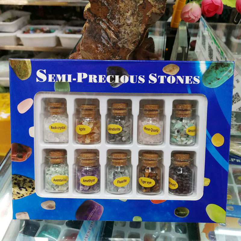 10 bottles of mixed mineral geology teaching materials natural rough crystal ore specimens for kids student gifts