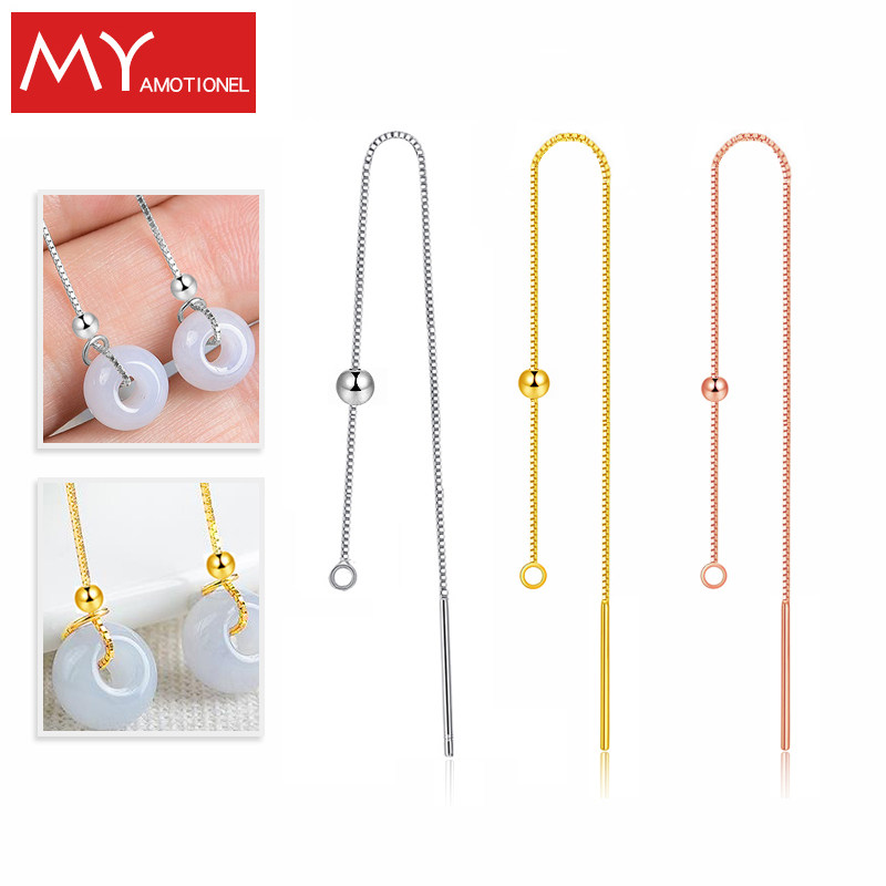 S925 pure silver ear necklace with green buckle cleaning ear-hole box word chain long version silver ear decoration agate earring earring earrings