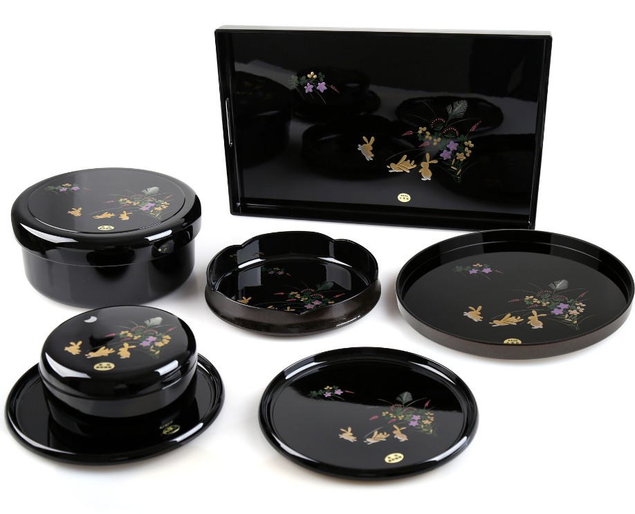 Japan imported Kishu lacquerware tea tray round tray coffee snack tray bowl resin lacquerware fruit tray rectangular moon rabbit