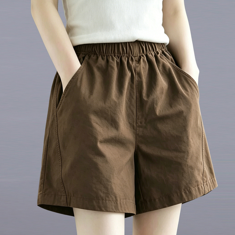 Coffee-Colored Thin Casual Shorts for Women, New Summer Style, Sporty, Loose, Wide-Leg, Fashionable Outerwear, Women's Five-Point Shorts Coffee-Colored Thin Casual Shorts for Women, New Summer Style, Sporty, Loose, Wide-Leg, Fashionable Outerwear, Women's Five-Point Shorts