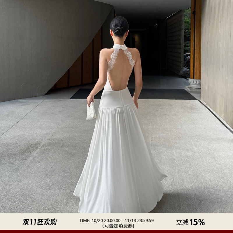 Venuie French White Halterneck Dress Coming-Of-Age Ceremony Birthday Engagement Dress Sexy Holiday Backless Long Dress Venuie French White Halterneck Dress Coming-Of-Age Ceremony Birthday Engagement Dress Sexy Holiday Backless Long Dress