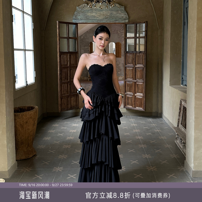 Venuie High-End Evening Dress for Women, Slim-Fitting Strapless Dress, Black Tiered Dress, Elegant Sleeveless Birthday Dress Venuie High-End Evening Dress for Women, Slim-Fitting Strapless Dress, Black Tiered Dress, Elegant Sleeveless Birthday Dress