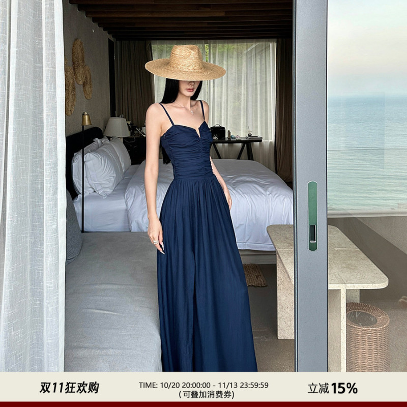 Venuie French-Style Navy Blue Beach Photo Shoot Vacation Slip Dress Long Dress for Photo Shoots and Outfits Venuie French-Style Navy Blue Beach Photo Shoot Vacation Slip Dress Long Dress for Photo Shoots and Outfits