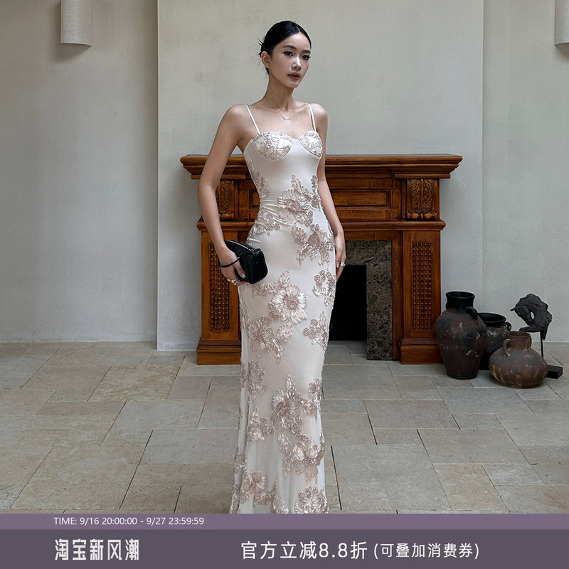 Venuie French-Style High-End Light Luxury Birthday Evening Dress Mesh Long Skirt Bodycon Slim-Fit Spaghetti Strap Dress for Women Venuie French-Style High-End Light Luxury Birthday Evening Dress Mesh Long Skirt Bodycon Slim-Fit Spaghetti Strap Dress for Women