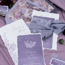 Original invitation card Monet purple bronzing wedding hand-torn invitation elegant ins style European style wedding invitation