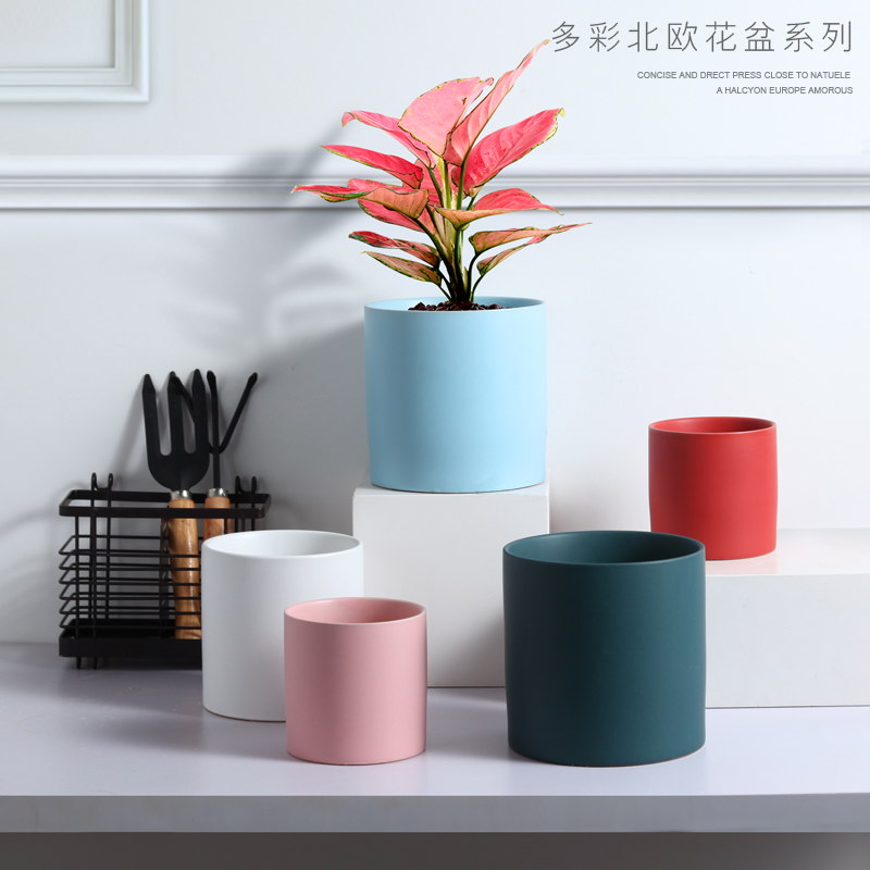 直筒花盆圆柱多肉简约北欧绿萝多彩时尚大号个性哑光陶瓷带托盘 直筒花盆圆柱多肉简约北欧绿萝多彩时尚大号个性哑光陶瓷带托盘