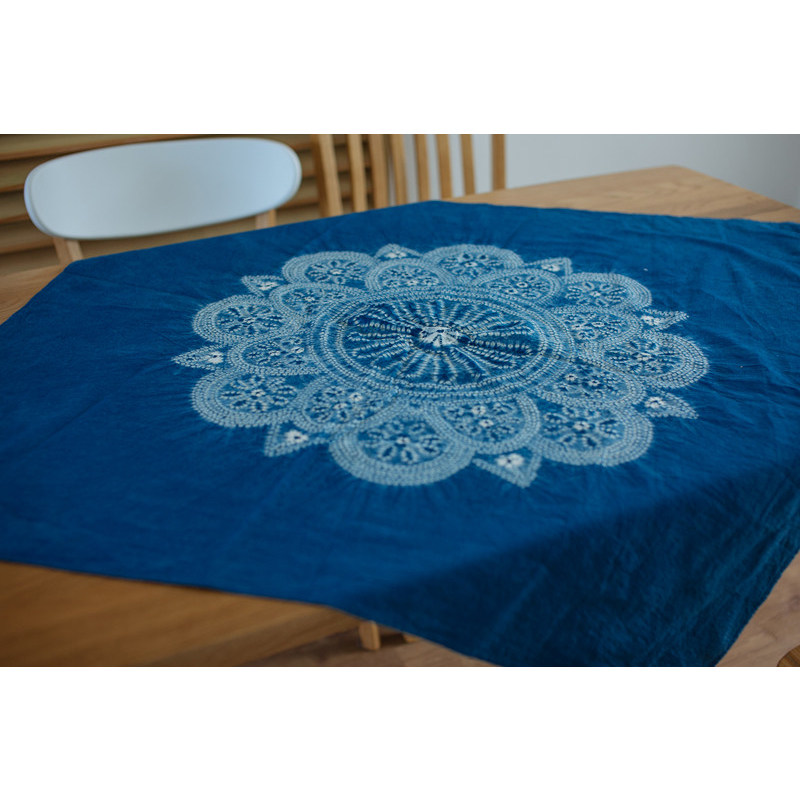 Blue Renewal White Family Ancient Fazal Dye Pure Cotton Lotus Wall Decoration Sofa TV Background Wall Decoration Pure Natural Plant Dyeing