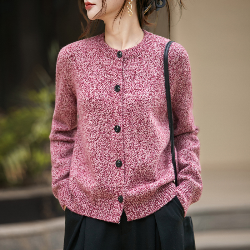 Women's Wool Sweater with Round Neck, Dotted Yarn Knit, Thickened Sweater, Loose Casual Versatile Stylish Raccoon Fur Cardigan