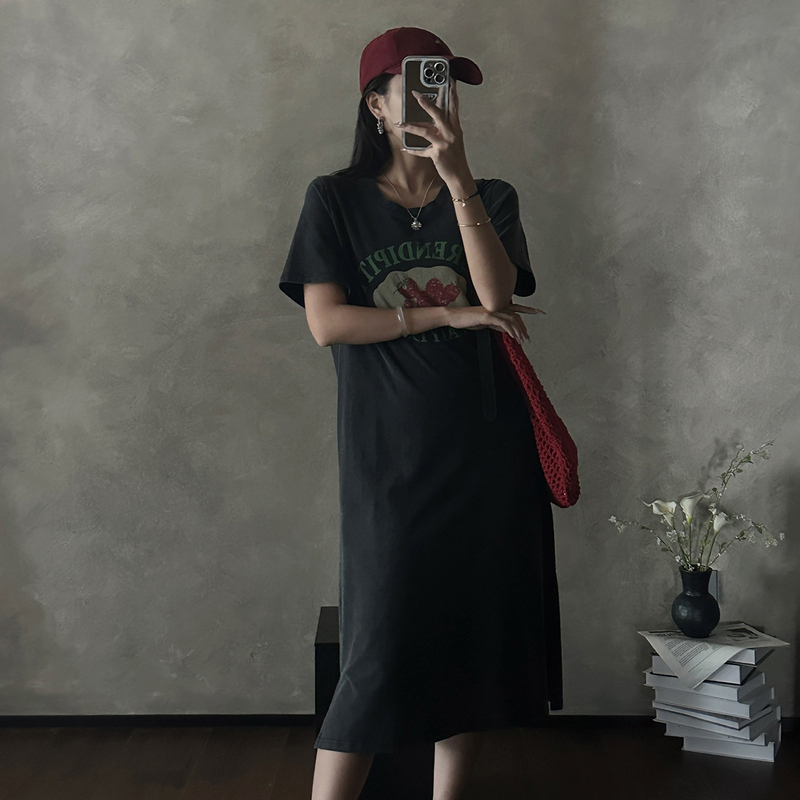 Me Lao Yang's Clothing 1986 Strawberry Dress Cotton Washed American-Style Printed Fashion Straight T-Shirt Lazy Dress