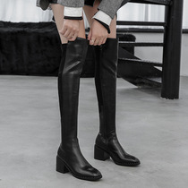 Sturbolea Crown pressure group Fang ~ giant thin legs autumn and winter splicing side zipper high heel knee boots women