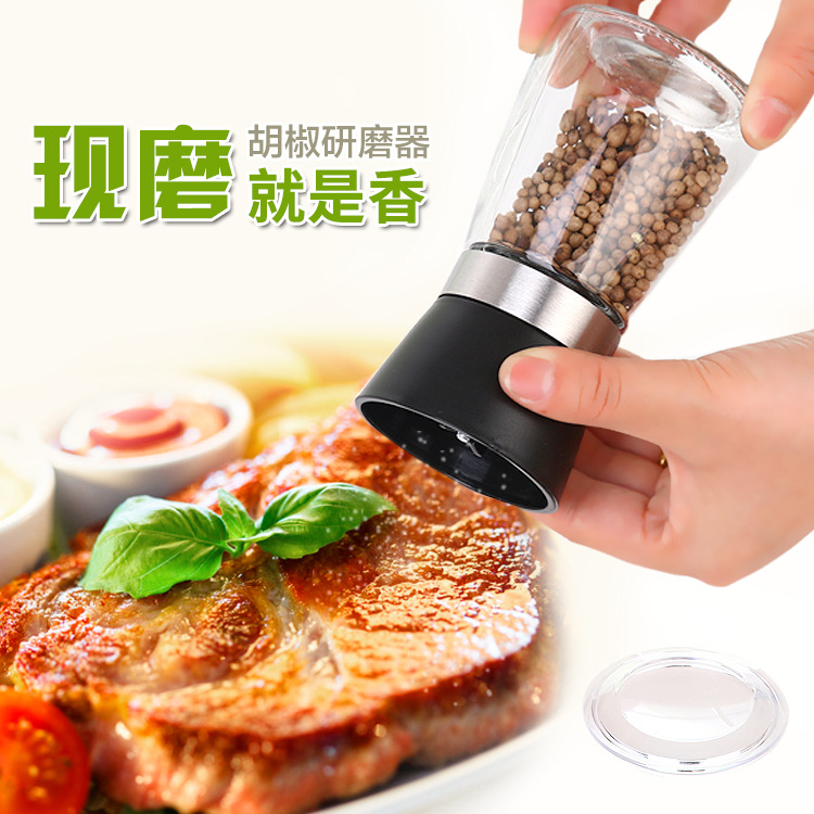 Manual Glass Black Pepper Grinder Creative Kitchen supplies Pepper Grated black Burnt Pretzels Seasoning Bottle
