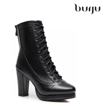 Burju-Aadijay chunky high-heeled jazz short boots toe-toe lace-up high-heeled shoes Latin dance shoes