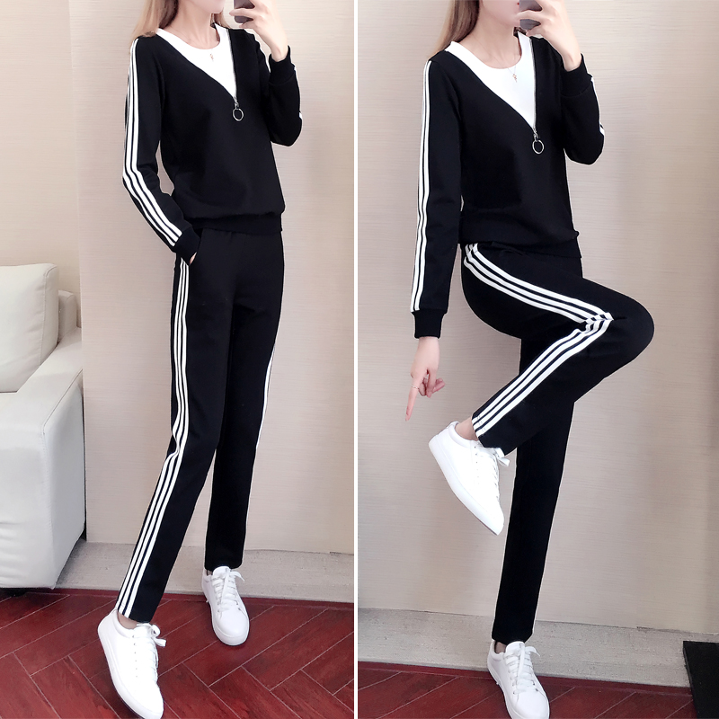 Casual Fashion Suit Women Spring Autumn 2022 Tide Card Sweatshirt Loose Foreign Pie Plus Thicken sportswear Two sets of winter