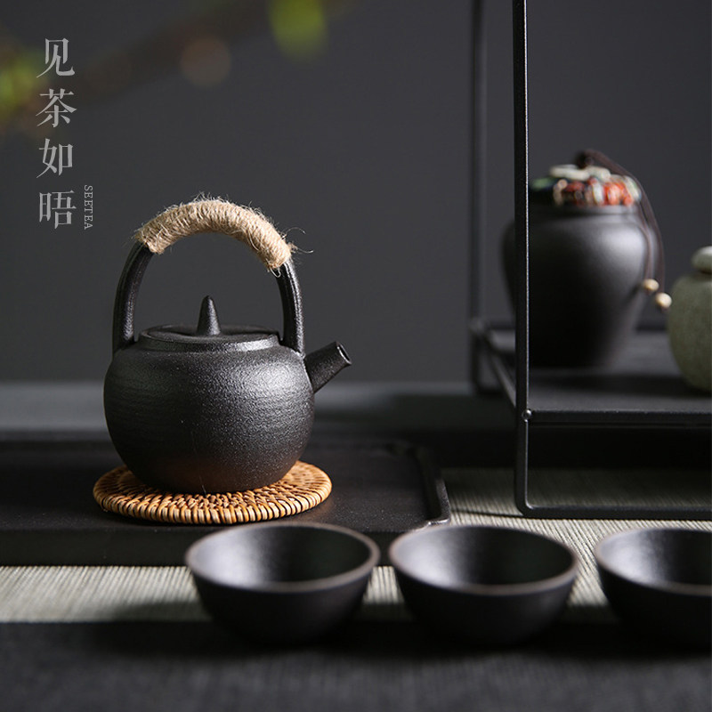 Rough ceramic kung fu tea set small beam pot teapot handmade teapot teapot household living room office