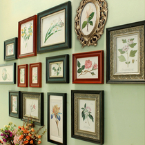 Vintage solid wood photo wall Free punch photo frame Old photo wall Living Room American wall European style entrance combination painting