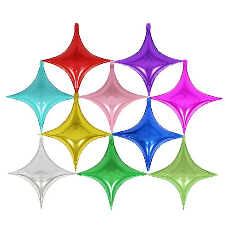 Small Number of Four Angle Balloon Aluminum Film Four Corner Balloon Background Wall Four Corner Star Balloon Gold Silver Color