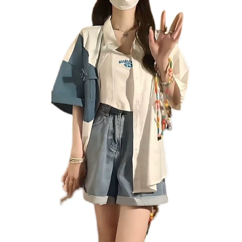 Летняя одежда, комплект, рубашка, джинсовая юбка, шорты, подходит для подростков, 3 предмета