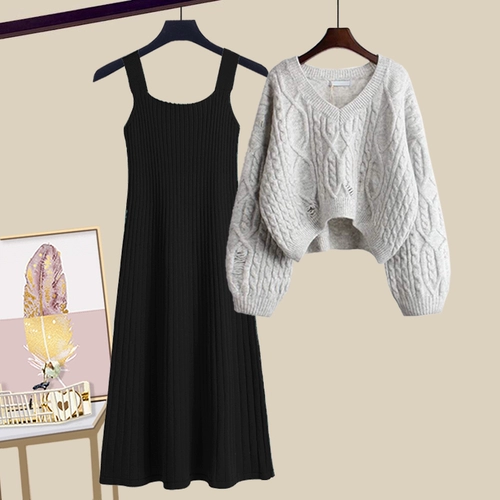 Осенний комплект, юбка, свитер, трикотажное платье, подходит для подростков, в стиле Шанель, изысканный стиль