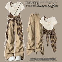 Абрикосовая цветная рубашка, штаны, комплект, 3 предмета