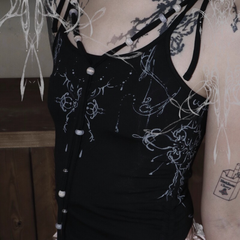 Barefoot Kuo Collaboration, Tidal Incantation, Condensing Tribal Symbols and Natural Will, Lace-Up Henna Camisole