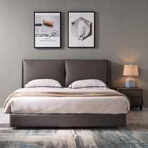  Postmodern light luxury Italian leather bed Modern minimalist 1 8 meters 1 5m Master bedroom storage simple double leather bed