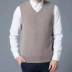 Áo len nam 100% nguyên chất áo len len áo ghi lê nam thắt lưng nam mùa thu và mùa đông mới kiểu áo len cổ chữ V màu không tay - Dệt kim Vest Dệt kim Vest