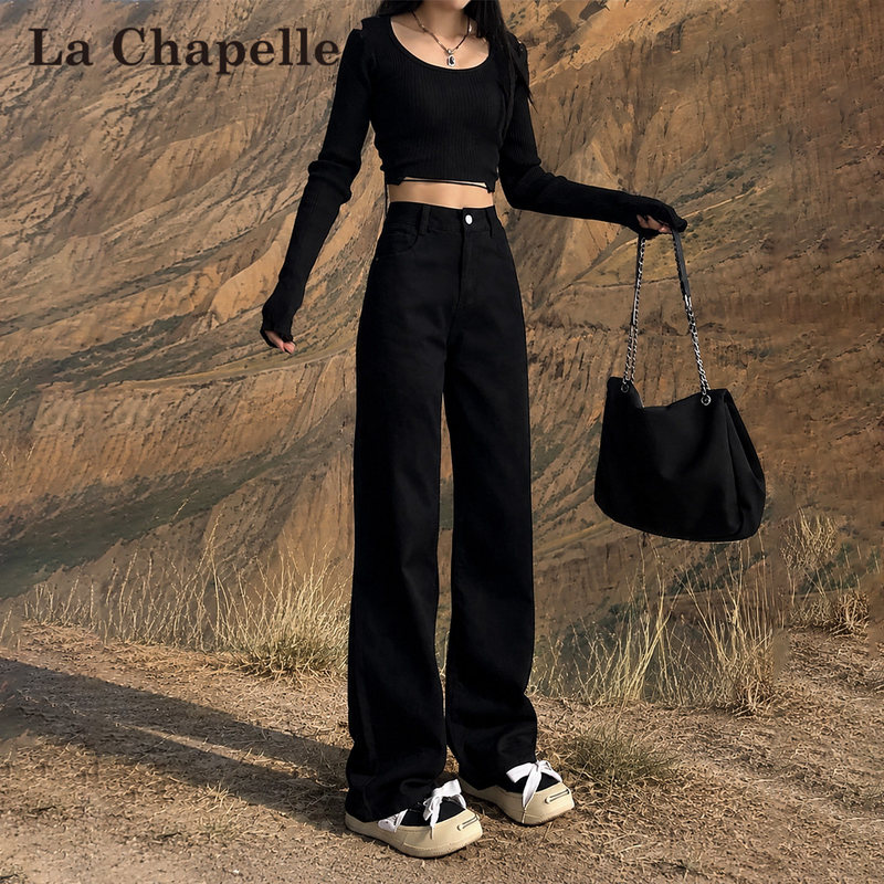 La Chapelle Black Slim Wide-Leg Jeans for Women, Autumn and Winter 2026 New Style, Petite Pear-Shaped Fleece-Lined Straight Pants La Chapelle Black Slim Wide-Leg Jeans for Women, Autumn and Winter 2026 New Style, Petite Pear-Shaped Fleece-Lined Straight Pants