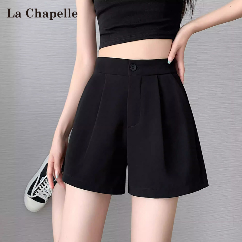 La Chapelle Black Suit Shorts for Women, Summer High-Waisted, Loose-Fitting, Hip-Lifting, Hip-Covering, Petite A-Line Wide-Leg Leggings