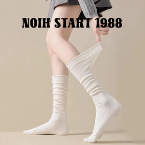 Japanese Noih White Calf-High Socks for Women, Summer Long Socks, Mid-Calf Socks, Pure Cotton, Suitable for Spring and Autumn, Paired with Short Boots, Long Socks